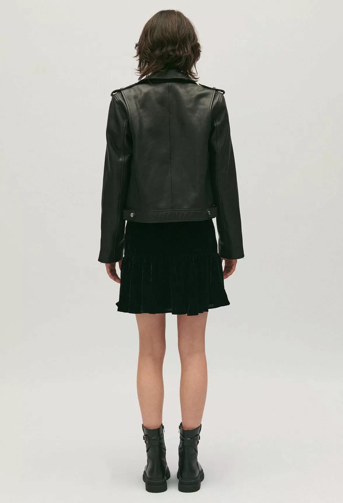 Claudie Pierlot Black Grained Leather Jacket*Women Jackets And Coats