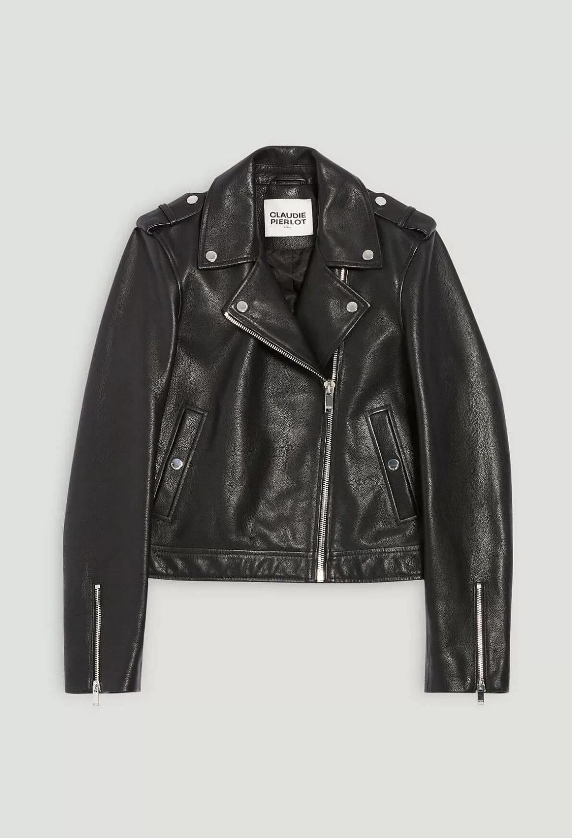 Claudie Pierlot Black Grained Leather Jacket*Women Jackets And Coats