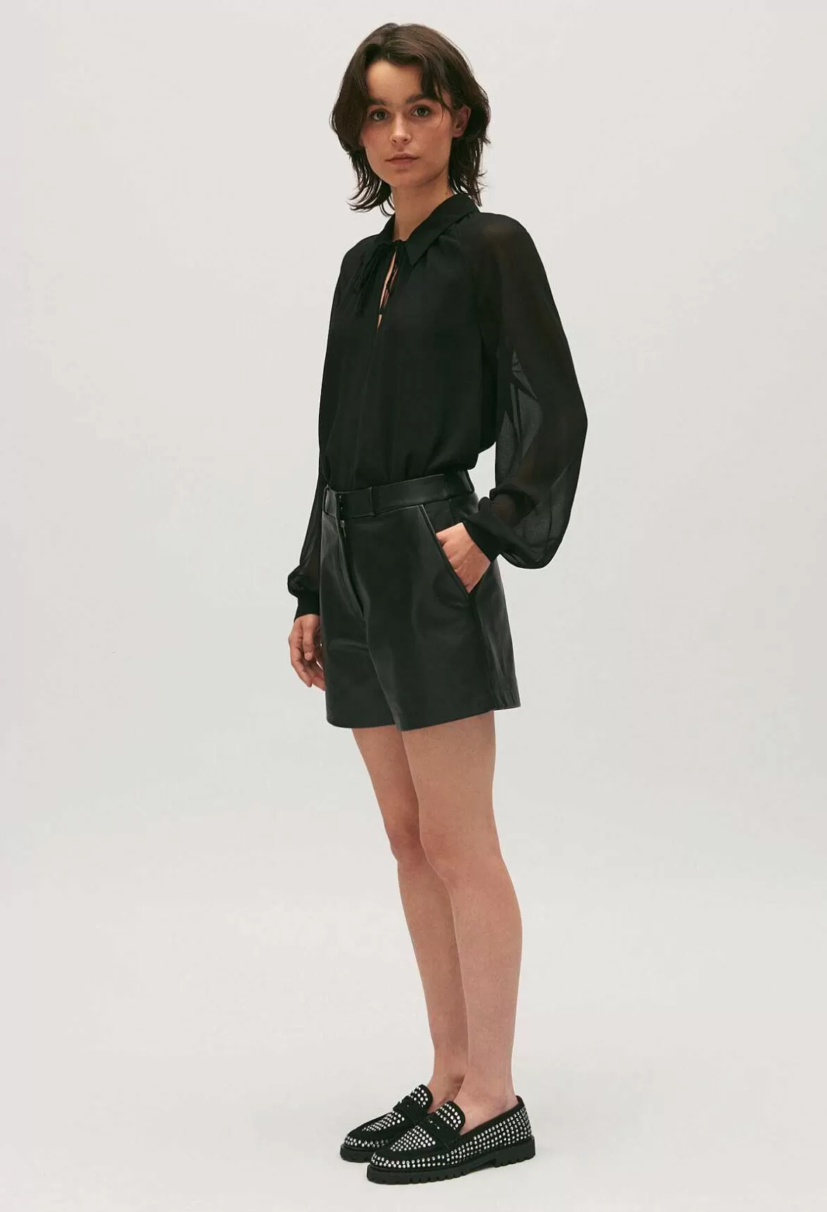 Claudie Pierlot Black Leather Shorts*Women Skirts And Shorts