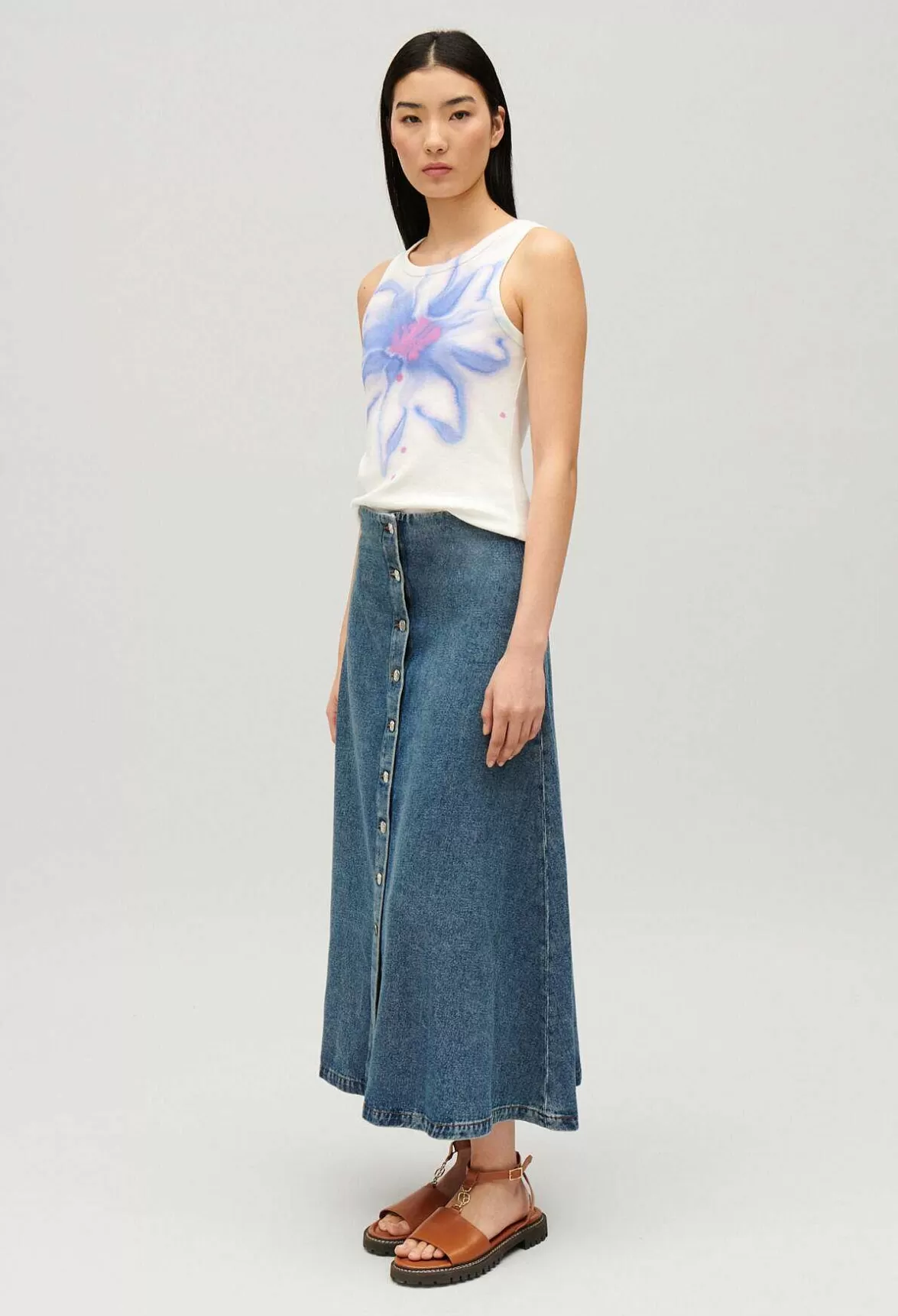 Claudie Pierlot Blue Denim Midi Skirt*Women Skirts And Shorts