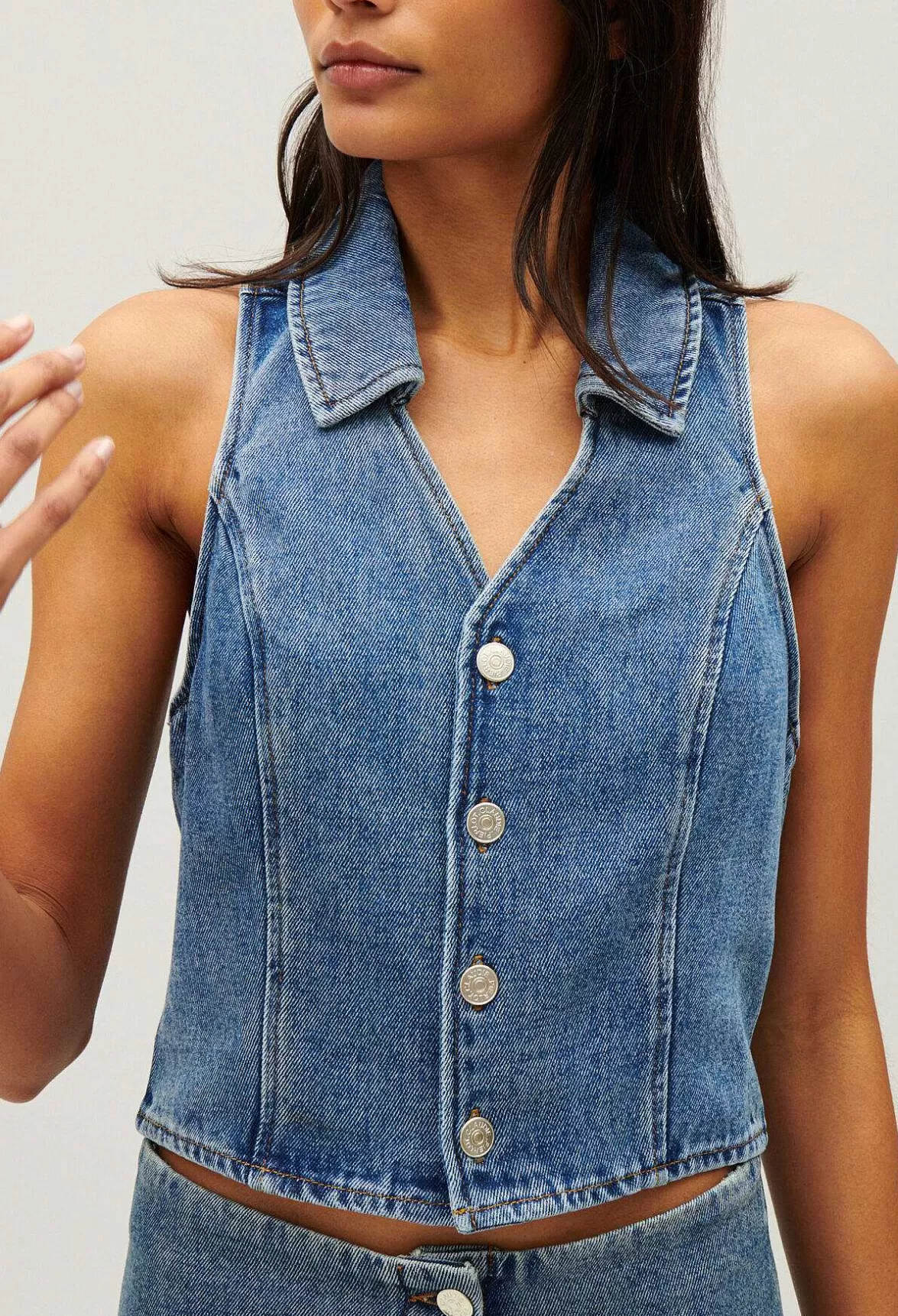 Claudie Pierlot Blue Denim Sleeveless Top*Women Tops And Shirts