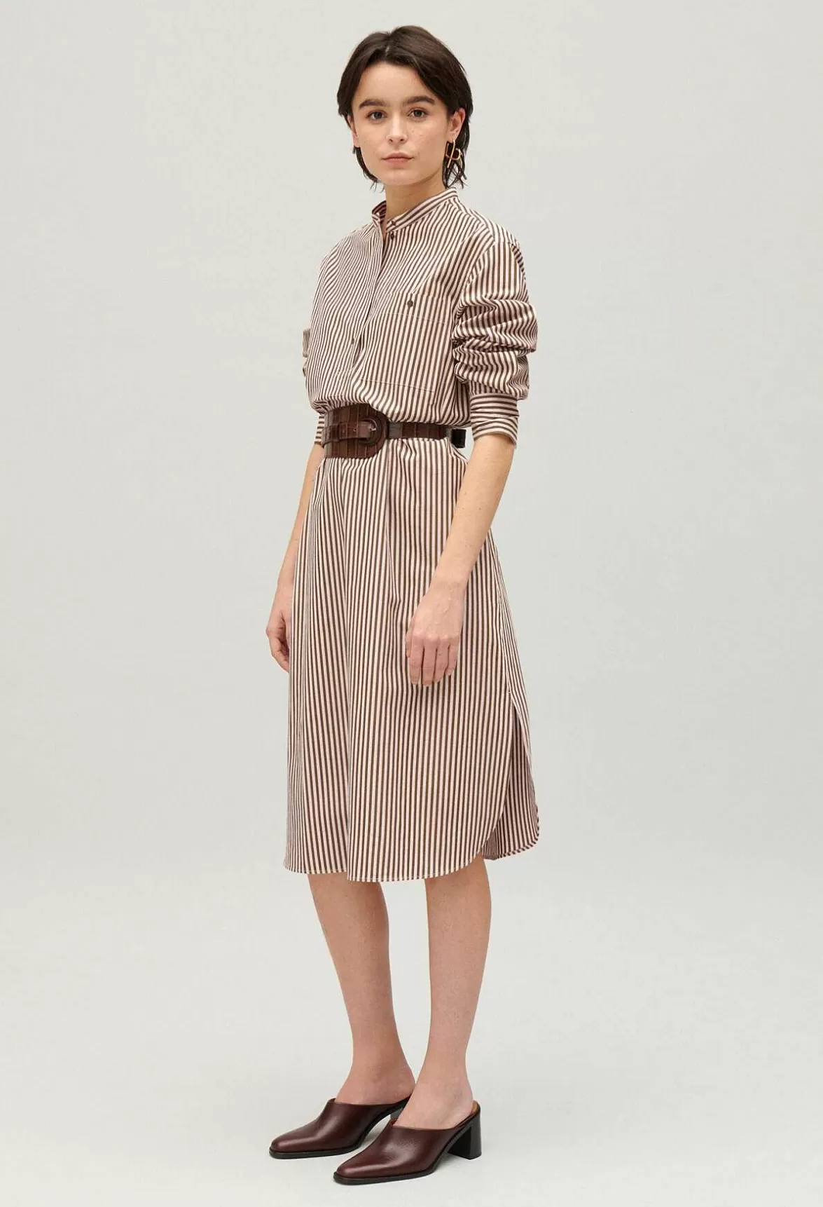 Claudie Pierlot Bronze Striped Mid-Length Dress*Women Dresses