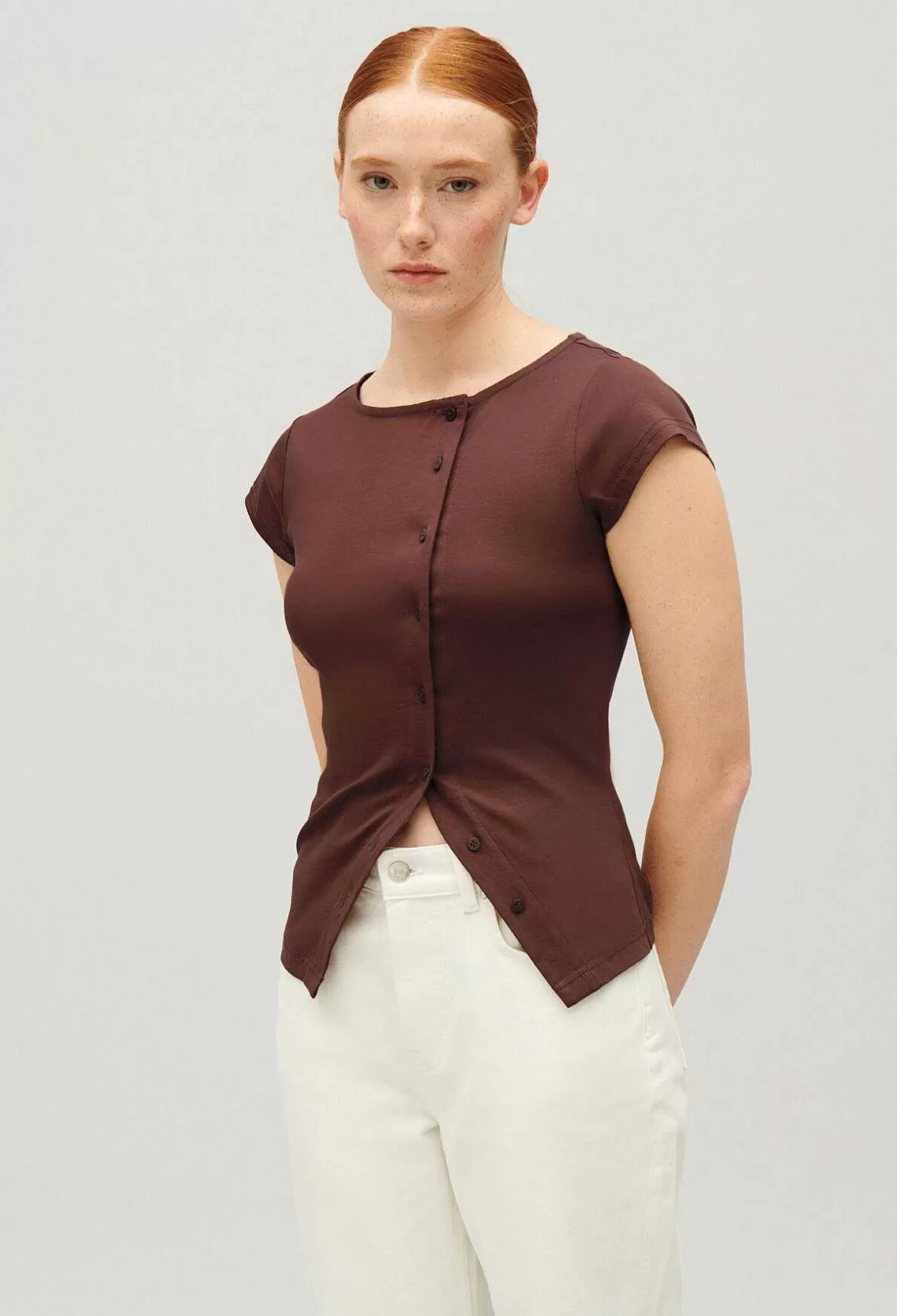 Claudie Pierlot Brown Asymmetric Button-Up Top*Women T-Shirts