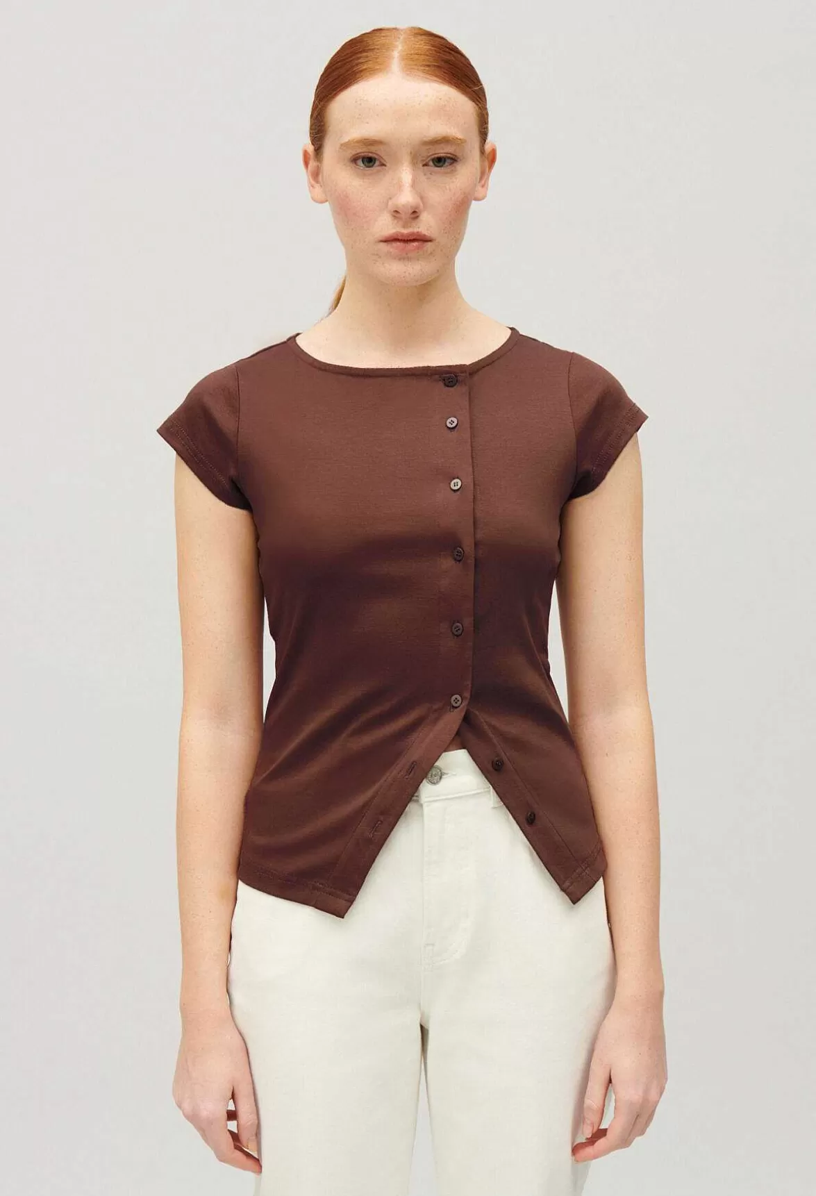 Claudie Pierlot Brown Asymmetric Button-Up Top*Women T-Shirts