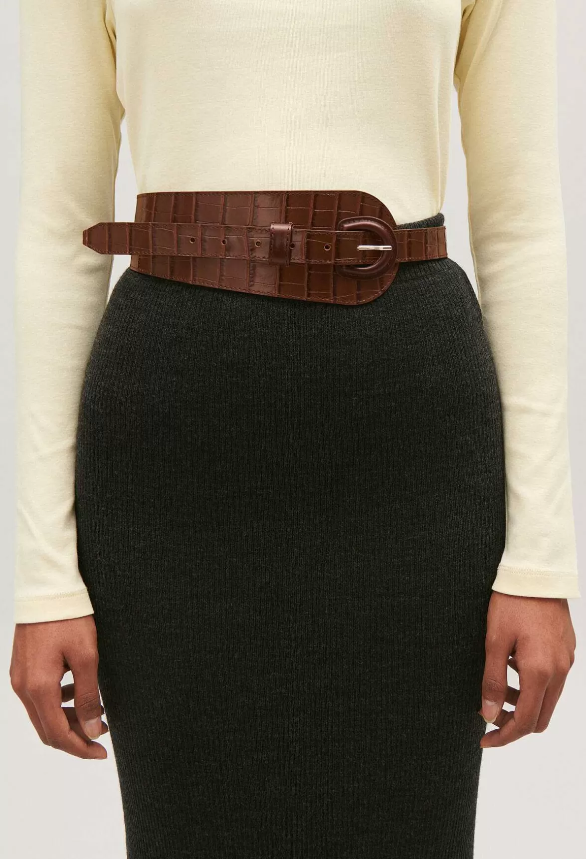 Claudie Pierlot Brown Embossed Leather Belt*Women Belts