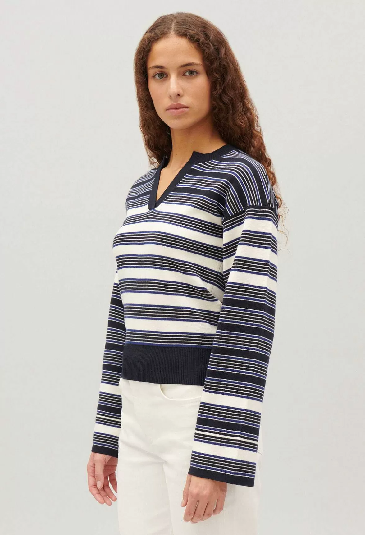 Claudie Pierlot Ecru Striped Henley Neck Jumper*Women Sweaters And Cardigans