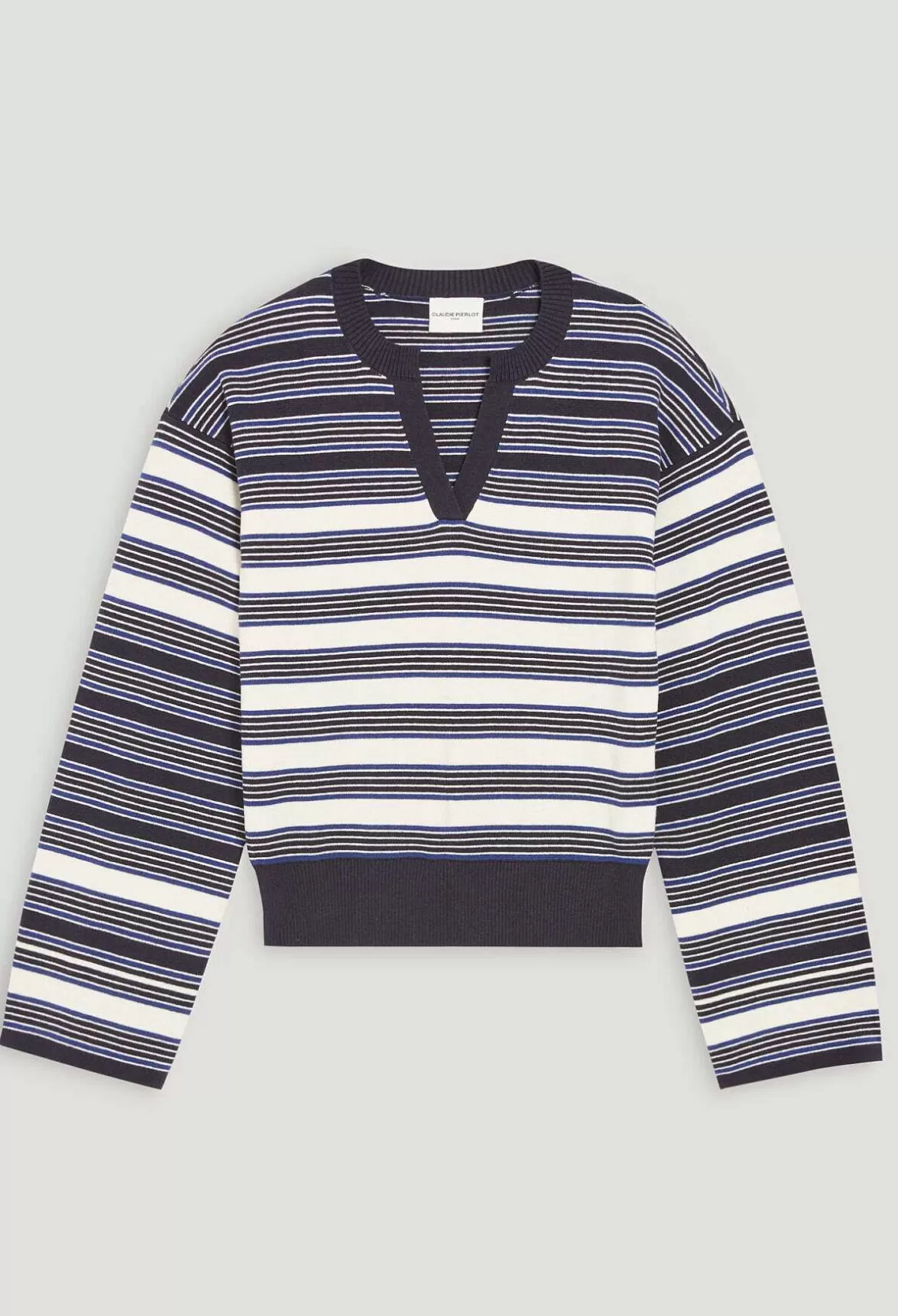 Claudie Pierlot Ecru Striped Henley Neck Jumper*Women Sweaters And Cardigans