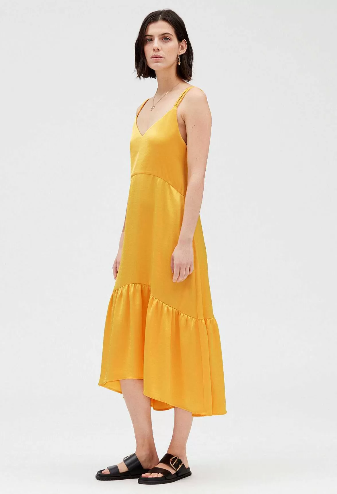 Claudie Pierlot Satiny Yellow Midi Dress*Women Dresses