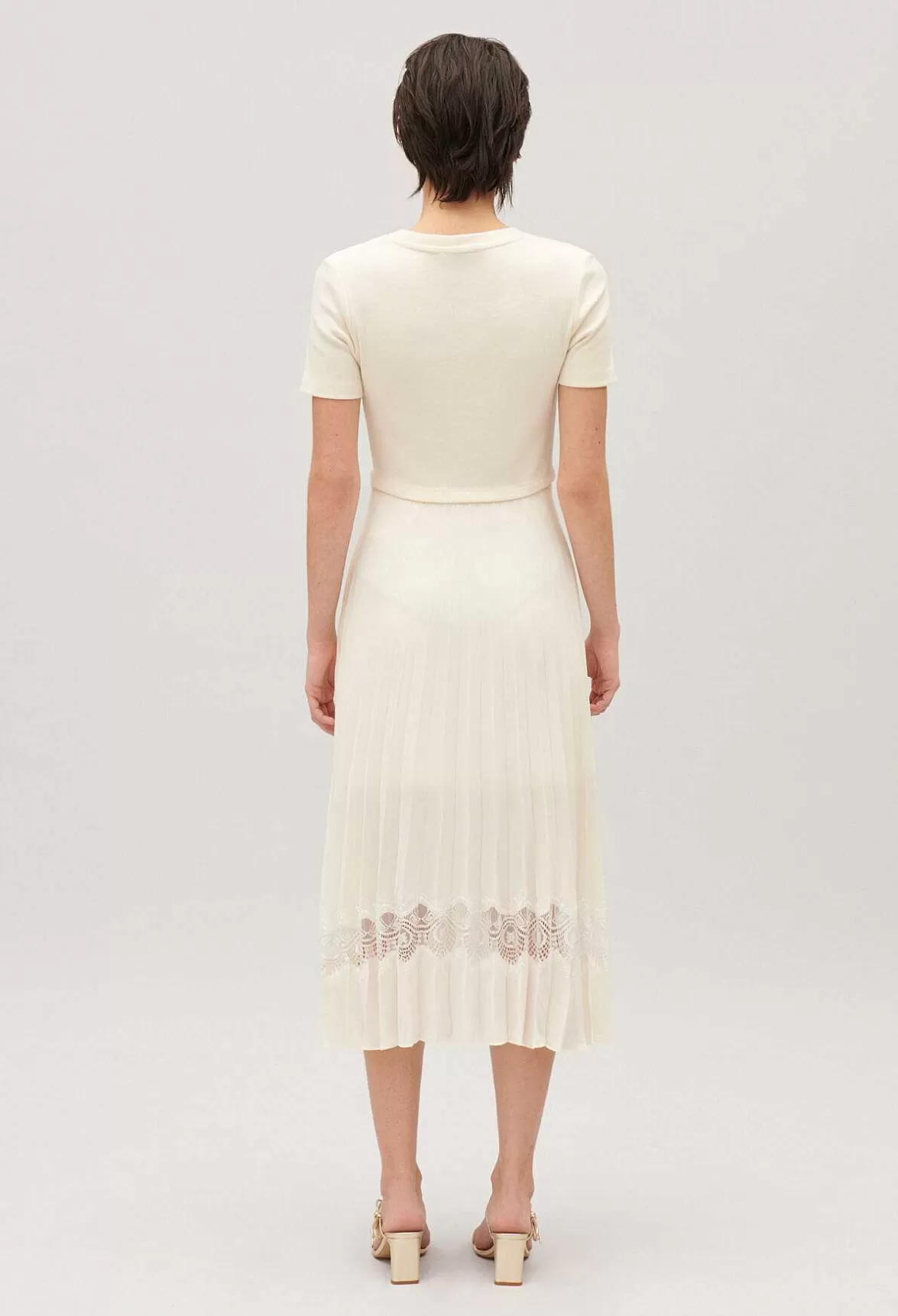 Claudie Pierlot Twist Ivory Bi-Material Midi Dress*Women Dresses